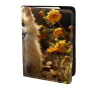 The Flying Train Travel Passport Holder Cover Wallet Leather Case Travel Essentials Luggage Accessories, Sunflower And Puppy, One Size, Contemporary