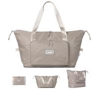 The Foldie Foldable Travel Bag for Women - 40L Weekender Bag with Multiple Pockets - Carry On Expendable Travel Bag, Beige, One Size, One Size