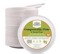 The Food Supply Strong Paper Plates, Disposable Plates, Compostable & Biodegradeable Plates - Super Rigid - Extra Strength - Premium Eco-Friendly Sugarcane (Round Plates, 11 inch - 50pcs)