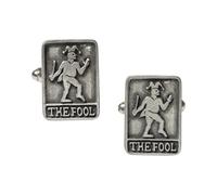 The Fool Tarot Card Cufflinks, English Pewter, in a Personalised Leatherette Box, Antique Silver Finish