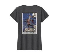 The Fool Tarot Card Halloween Gothic Court Jester Back Print T-Shirt, Women, Dark Heather Grey, Small