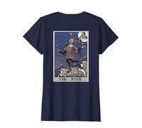 The Fool Tarot Card Halloween Gothic Court Jester Back Print T-Shirt, Women, Navy Blue, Large