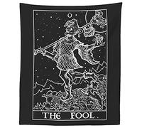 The Fool Tarot Card Tapestry (Black & White) - Court Jester - Gothic Halloween Home Decor Wall Hanging (80" x 68")