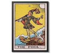 The Fool Vintage Tarot Art Print, Spiritual Wall Art Poster, Retro Mystical Bedroom Home Decor, A4 (Black Frame) - 32.7x24.1cm