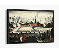 The Football Match Ls Lowry Style Canvas Floater Frame Print Picture Art - Black Frame 36 inch wide x 24 inch high