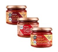 The Foraging Fox Salsa Discovery 3-Pack - Smoky Chipotle, Classic Tomato & Mango Habanero - 100% Natural, No Added Sugar, Keto & Vegan Friendly - Gourmet Low Carb Mexican Dip Set (3 x 285g)