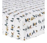The Forest Campers Deluxe Flannel Fitted Crib Sheet by Trend Lab is 100% Brushed Cotton and Features a Woodland Camping Scene with an Adorable Deer Buddy Wondering Through The Pines.