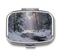The Forest in Winter Snow Pill Box 2 Compartment Portable Medicine Pill Case Travel Pill Organizer for Pocket Purse