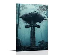 The Forest Parts Around A Wooden Cross, As Birds Nest in The Bell Tower Without Fear Artistic Wall Mural Modern Hanging Decor Poster12x18inch(30x45cm)