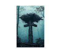 The Forest Parts Around A Wooden Cross, As Birds Nest in The Bell Tower Without Fear Contemporary Wall Mural Art Decorative Hanging Poster24x36inch(60x90cm)