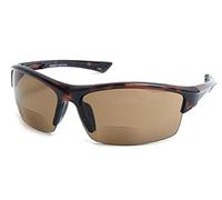 The Foster Bifocal Sun Reader Sport and Wrap Around Reading Sunglasses Unisex Half Frame Readers for Men and Women in Tortoise with Amber +2.00 (Microfiber Pouch Included)