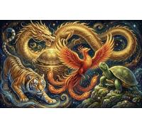The Four Divine Beasts 1000 Piece Jigsaw Puzzle,Premium Cardboard,Educational Toy,Home Wall Decor,Gift Idea,Adults & Kids 14+,Impossible Challenge,Stress Relief 52x38cm
