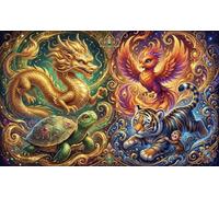 The Four Divine Beasts 1000 Piece Jigsaw Puzzle,Premium Cardboard,Gift Idea,Stress Relief,Impossible Challenge,Educational Toy,Home Wall Decor,Adults & Kids 14+ 38x26cm