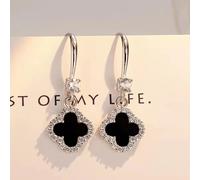 (The four-leaf clover is white, golden and black) New S925 imitation silver four-leaf clover ear hook earrings