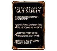 The Four Rules Of Gun Safety Vintage Metal Sign, Treat Every Firearm As If It Were Loaded Retro Metal Plaque For Home Bars Restaurant Kitchen Bar Coffee Shop Pubs Retro Metal Tin Sign 8X12 Inches