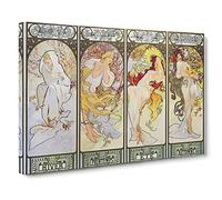 The Four Seasons By Alphonse Mucha Canvas Print | Gallery Wrapped 30mm Frame Wall Art | 20x14 inches | Ready to Hang | Classic Picture | Living Room Bedroom Lounge Office