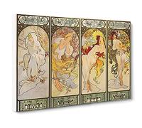 The Four Seasons By Alphonse Mucha Canvas Print | Gallery Wrapped 30mm Frame Wall Art | 30x20 inches | Ready to Hang | Classic Picture | Living Room Bedroom Lounge Office