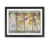 The Four Seasons By Alphonse Mucha Classic Painting Framed Print | A4 Black Framed Wall Art | Ready to Hang | Classic Historical Picture | Living Room Bedroom Lounge Office
