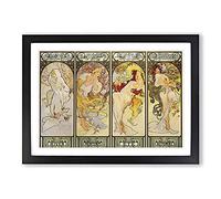 The Four Seasons by Alphonse Mucha Framed Print | A2 Black Framed Wall Art | Ready to Hang | Modern Nature Picture | Living Room Bedroom Lounge Office