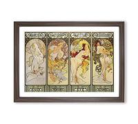 The Four Seasons by Alphonse Mucha Framed Print | A2 Walnut Framed Wall Art | Ready to Hang | Modern Nature Picture | Living Room Bedroom Lounge Office