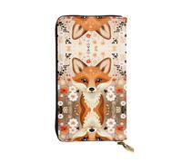 The Fox in the Bush Printed leather wallet, 7.5 x 4.1-inch long credit card holder, portable travel cash wallet