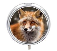 The Fox Looks Into The Distance Pill Box Cute Round Pill Case Portable Medicine Tablet Vitamin Holder Organizer for Purse Pocket