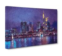 The Frankfurt Skyline In Germany At Night Canvas Print | Gallery Wrapped 30mm Frame Wall Art | 24x16 inches | Ready to Hang | Modern Cityscape Picture | Living Room Bedroom Lounge Office