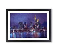 The Frankfurt Skyline in Germany at Night Framed Print | A2 Black Framed Wall Art | Ready to Hang | Modern Cityscape Picture | Living Room Bedroom Lounge Office
