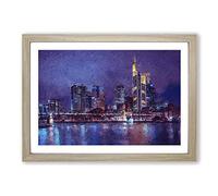 The Frankfurt Skyline in Germany at Night Framed Print | A2 Oak Framed Wall Art | Ready to Hang | Modern Cityscape Picture | Living Room Bedroom Lounge Office