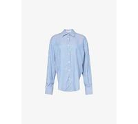 The Frankie Shop Womens White and Blue Lui Striped Woven Shirt S