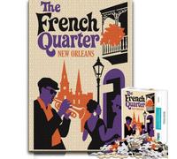 The French Quarter New Orleans Jazz Poster Jigsaw Puzzle, 1000 Piece | A traditional jigsaw format around the table for calm focus.
