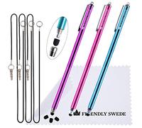 The Friendly Swede Extra Long Replaceable Thin Tip Stylus 18,5cm, Premium XXL Capacitive Stylus Pens + Elastic Tether Lanyards & Spare Tips
