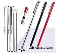 The Friendly Swede Extra Long Replaceable Thin Tip Stylus 18,5cm, Premium XXL Capacitive Stylus Pens + Elastic Tether Lanyards & Spare Tips