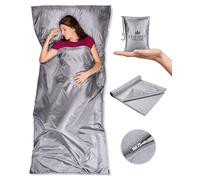 The Friendly Swede Sleeping Bag Liner Ultralight, Travel Sheets for Hotel, Camping Sheets, Adult Sleep Sack, Travel Sleeping Bag, Sleeping Bag Liners - Pocket-Size - Silky Smooth Cool - Grey (Zipper)