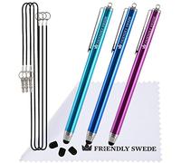 High Precision Stylus Pens for Touch Screens - 3pcs 5.5" Stylus Pen with Replaceable Thin-Tip - Universal Capacitive Styli + Replacement Tips, Lanyards + Cleaning Cloth by The Friendly Swede (Aqua Blue/Dark Blue/Purple)