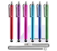 The Friendly Swede (TM) Universal Capacitive Touch Screen Stylus (Multicolor, Bundle of 6) - 2 * 15 Inch Stylus Lanyards & Microfiber Cloth Included - Retail Packaging