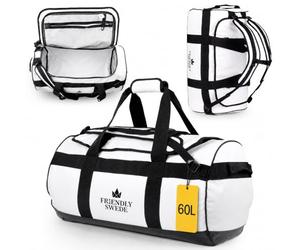 The Friendly Swede Water-Resistant Duffle Bag Backpack, 500D PVC,60L White