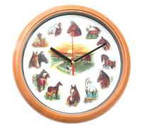 The Friendly Trading Company Horse & Pony Wall Clock with Ruane Manning Drawings - Horse Sound Clock - Optional Whinny Chime on the Hour - 25 cm / 10 inch - Brown