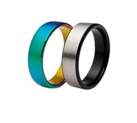 The Frienemy Store Titanium Wedding Rings Set, Rainbow and Brushed Silver Finish, Waterproof, 2-Pack (Silver 17 & Rainbow 20, 17)
