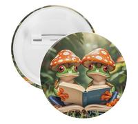 The Frog Family Is Reading Badge Metal Round Pins, Lightweight Brooch for Backpack, Fashion Button Pins Badge for Shirts, Jackets, Shawl Coat, Unisex, 12PCS, Tinplate, metal round pins