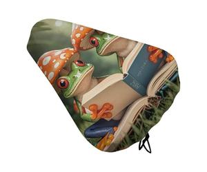 The Frog Family is Reading Bike Seat Cushion Waterproof Bicycle Seat Cover with Drawstring Comfort Dustproof Rain Proof Protection Bike Seat for Outdoor Most Bicycles Mountain Road Bikes
