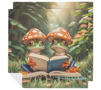 The Frog Family is Reading Cloth Napkins for Hotel, Reusable Square Napkins Cloth 2 PCS Washable, Soft Absorbent Napkin for Family Dinners, Weddings, Thanksgiving, New Year Party