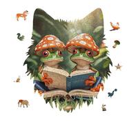 The Frog Family is Reading Jigsaw Puzzle 175PCS Wolf Head Design Puzzle Wooden Jigsaw Puzzles for Adults Families