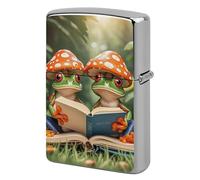 The Frog Family is Reading Lighter Case Double-Sided Graffiti Lighter Holder - Metal Lighters Protective Cover, Universal Fit for Standard Lighters, Stylish Gift for Men & Women