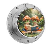 The Frog Family is Reading Mechanical Kitchen Timer 60 Minute Wind Up Countdown Clock with Magnetic Back Loud Alarm Stainless Steel Manual Timer for Cooking Baking Classroom Home Gym