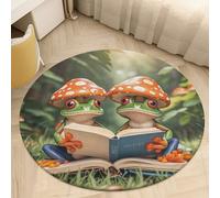 The Frog Family is Reading Round Area Rug - Non-Slip Circle Doormat for Entryway, Washable Low-Profile Throw Rugs for Living Room, Bedroom, Office, Kitchen, Stain Resistant Floor Mat 80 * 80cm