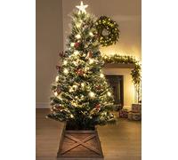 The Frosted LED Pine | Fibre Optic Christmas Tree | 5ft/150cm | Brown Wooden Tree Skirt | Pre-decorated | Christmas Tree World