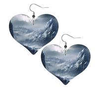 The frozen mountains of Montana Prints Leather Heart earrings Pendant Stylish and light Lightweight Dangle for Women Girls, One Size, Leather, No Gemstone