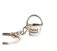 The Fuck It Bucket - Funny Metal Bucket Keychain, Fuck It Keychain, Metal Keychain, Funny Keychain (Bucket + keychain, Silver)