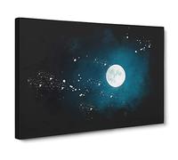The Full Moon At Midnight Paint Splash Canvas Print | Gallery Wrapped 30mm Frame Wall Art | 24x16 inches | Ready to Hang | Modern Space Picture | Living Room Bedroom Lounge Office